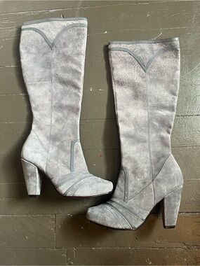 Hush Puppies Light Grey Suede Mid-Calf Block Heel Boots